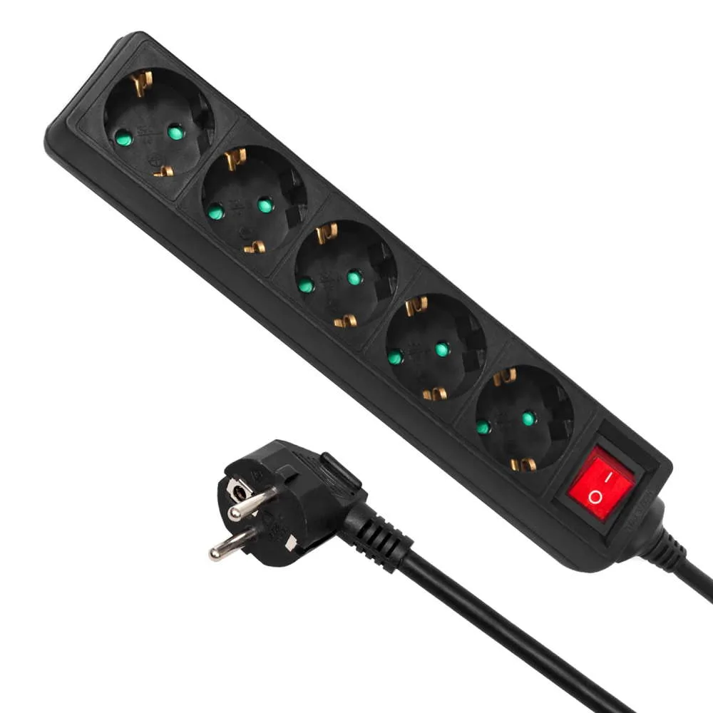Produzni kabel 5 uticnica s prekidacem crni