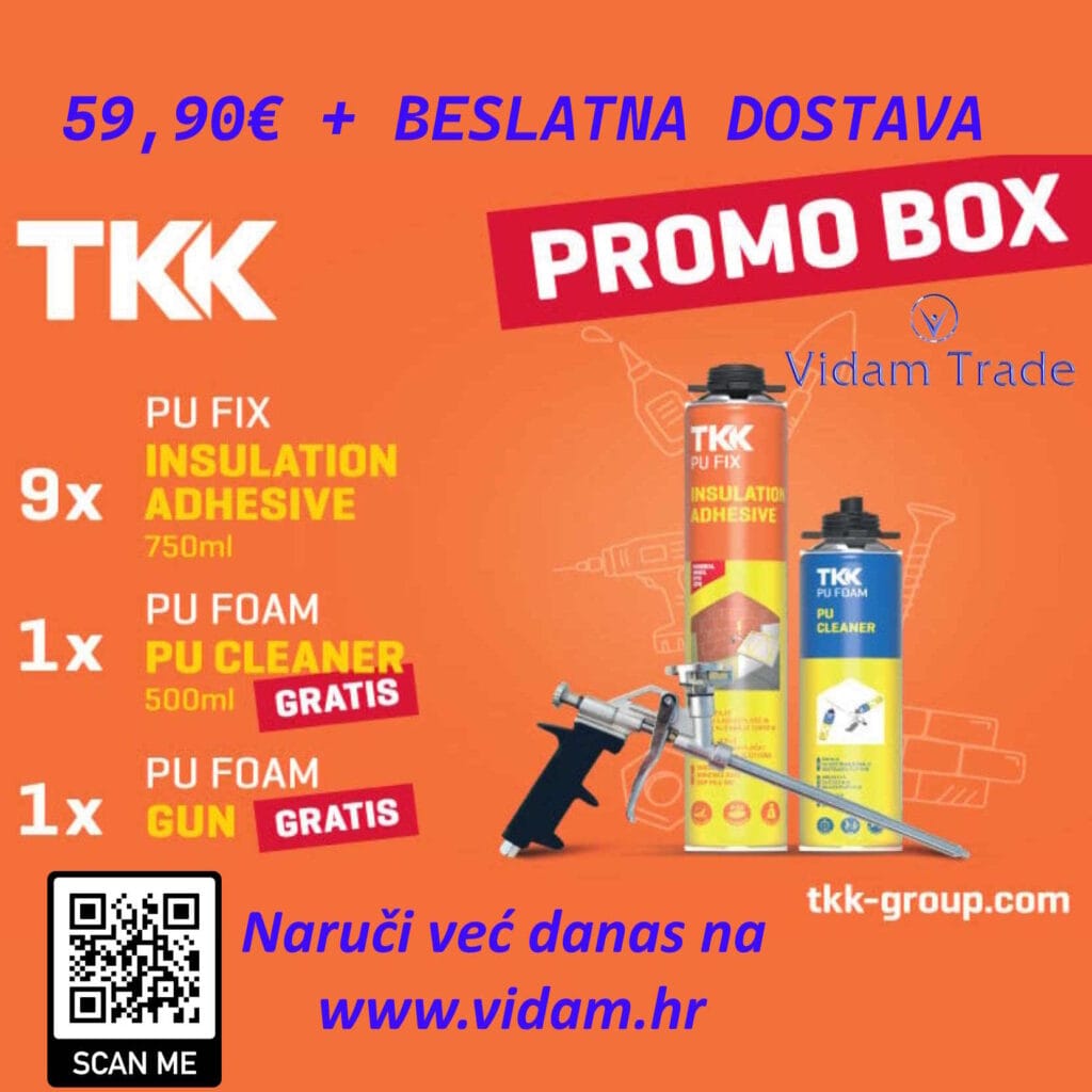 Pur pjena za stiropor i kamenu vunu TKK Insulation AdhesiveGratis cistac i pistolj za pjenu 1